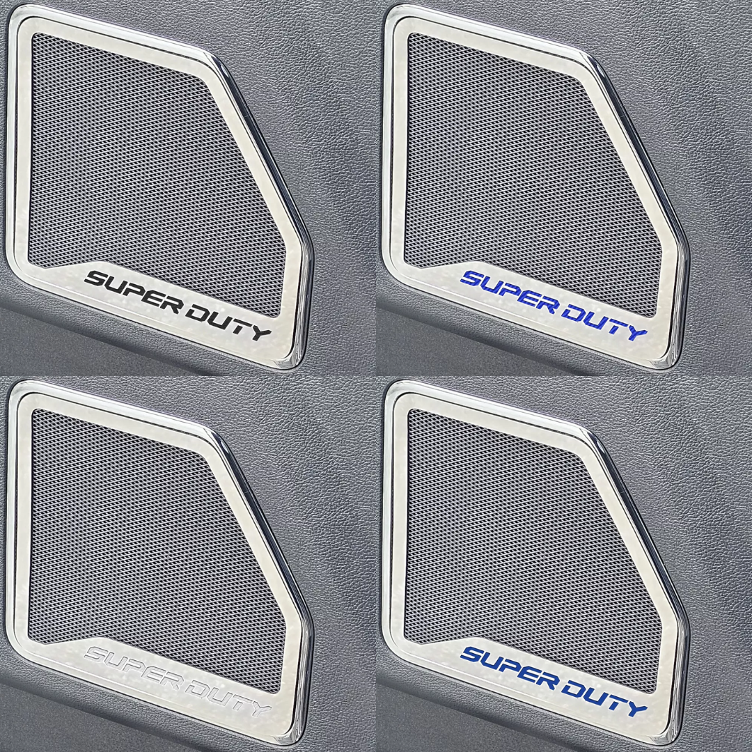 2017-2022 Ford F250 Polished Front Inner Door Speaker Trim "SUPER DUTY" Etched Logo 2pc | Select Inlay