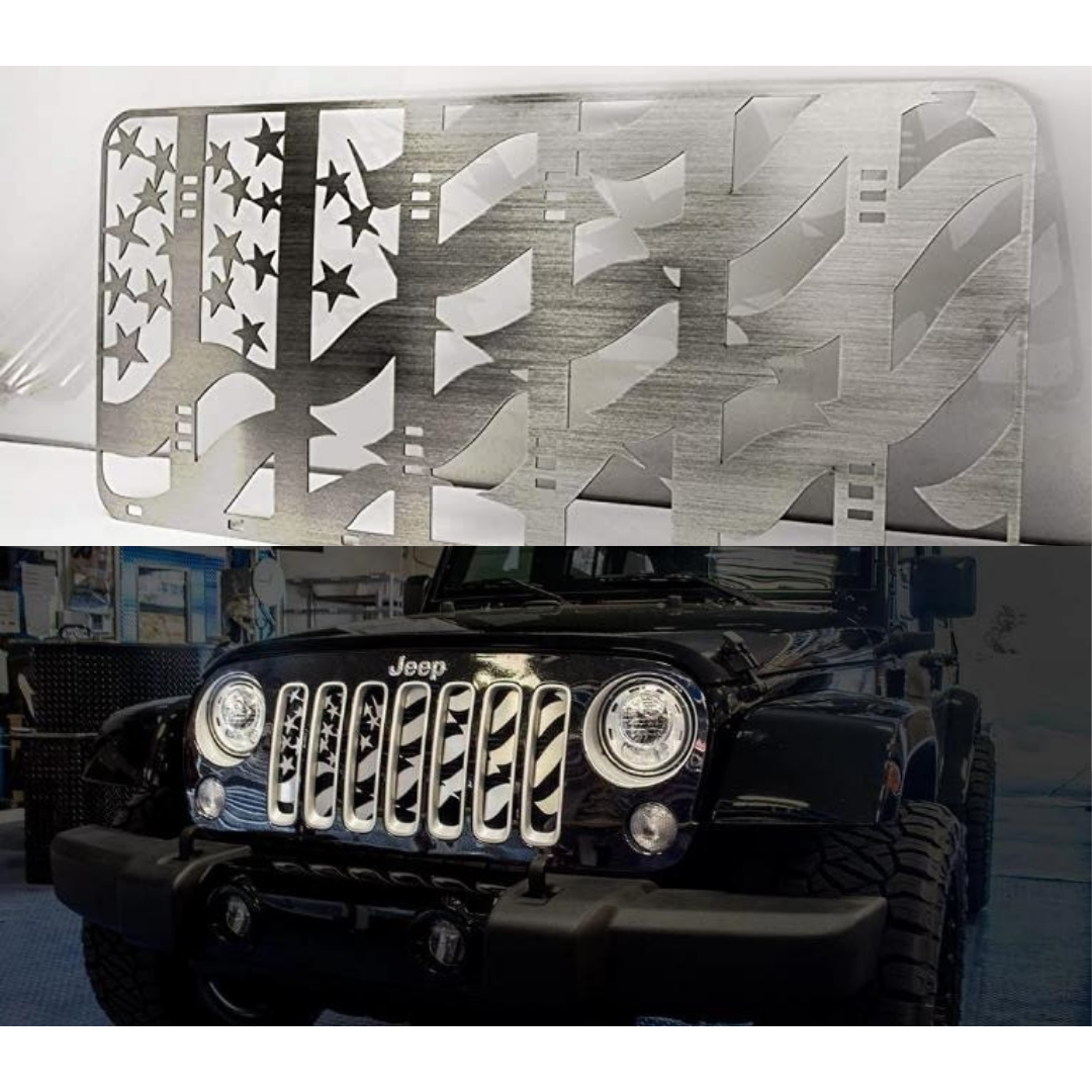 2007-2018 JK Jeep Wrangler Front Grille Insert - American Flag Style | Stainless Steel Finish