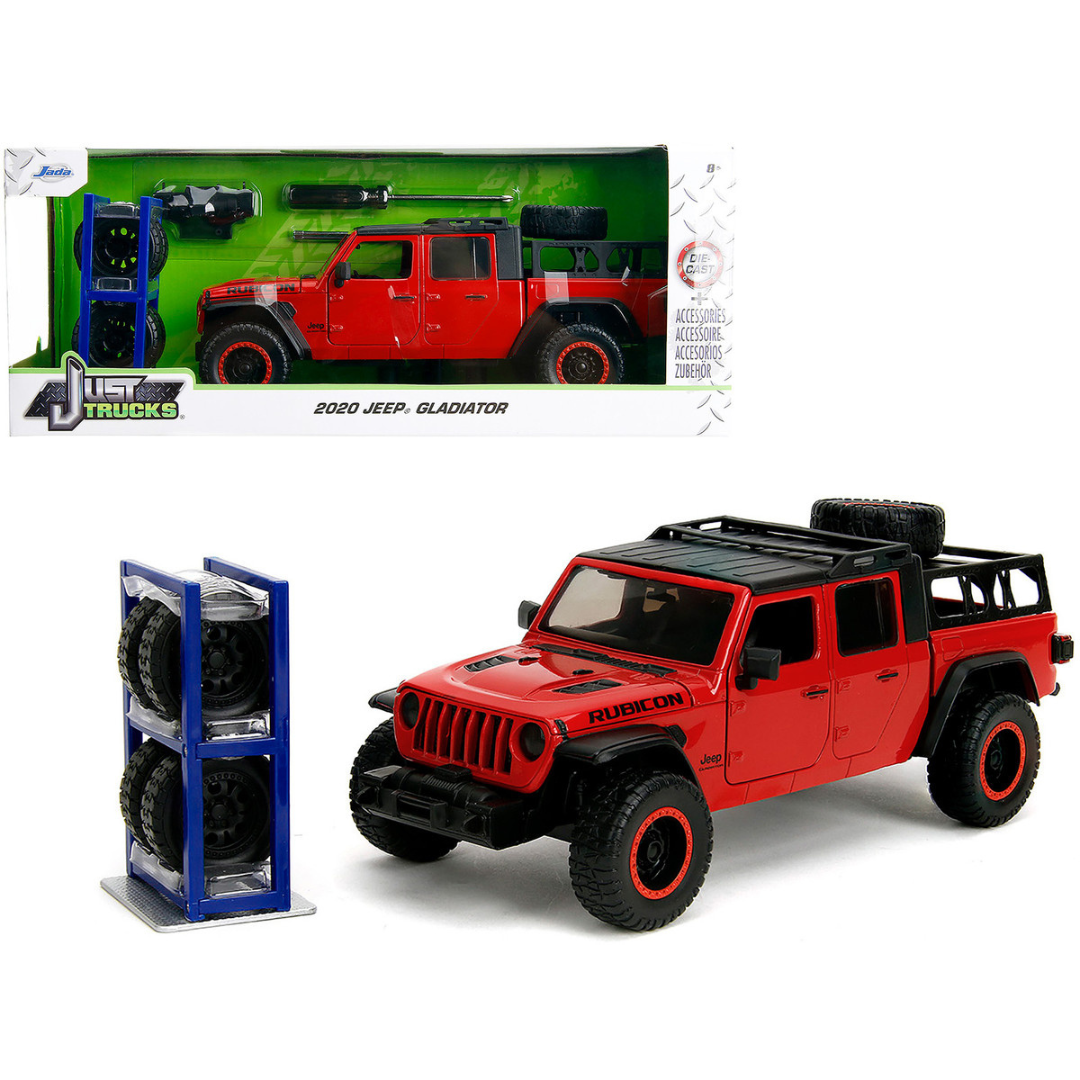 2020 Jeep Gladiator Rubicon Pickup Truck Red with Black Top and Extra Wheels "Just Trucks" Series 1/24 Diecast Model Car