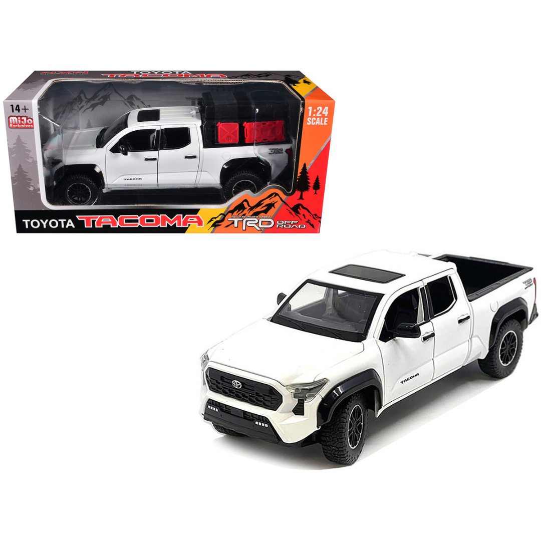 2024 Toyota Tacoma TRD Off-Road Edition Pickup Truck White Metallic with Bed Camper 1/24 Diecast Model Car