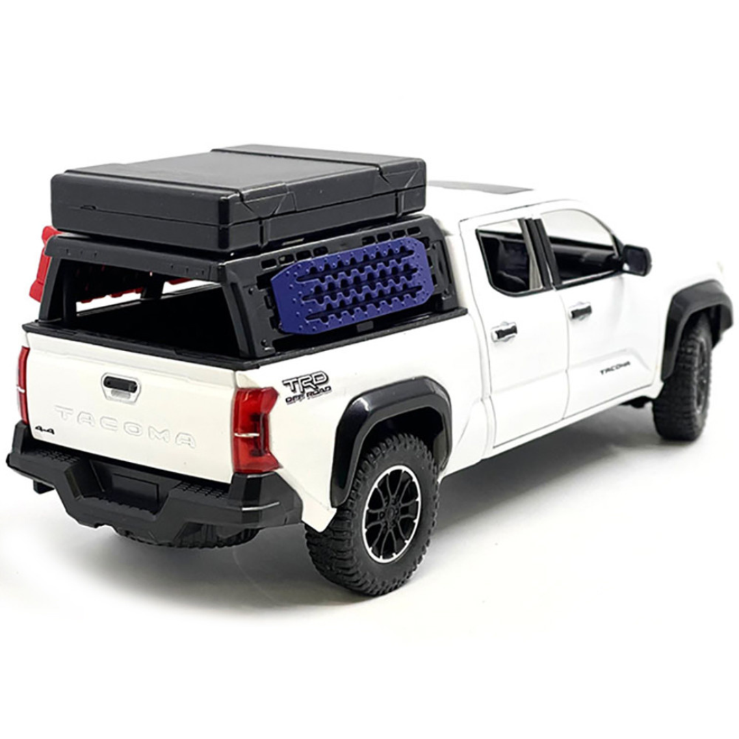 2024 Toyota Tacoma TRD Off-Road Edition Pickup Truck White Metallic with Bed Camper 1/24 Diecast Model Car