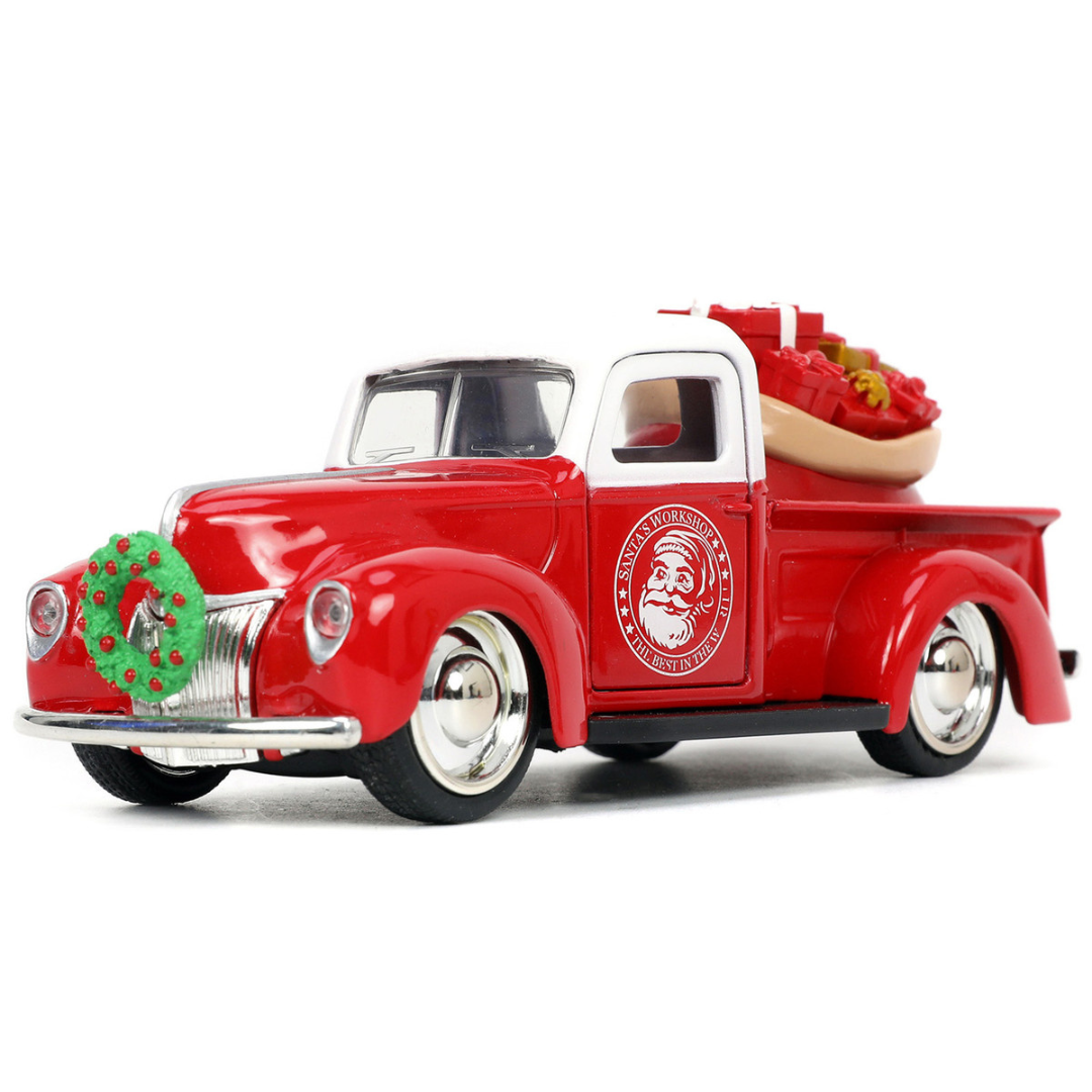 41-ford-pickup-truck-and-57-chevy-bel-air-with-santa-figure-1-32-diecast-model-cars