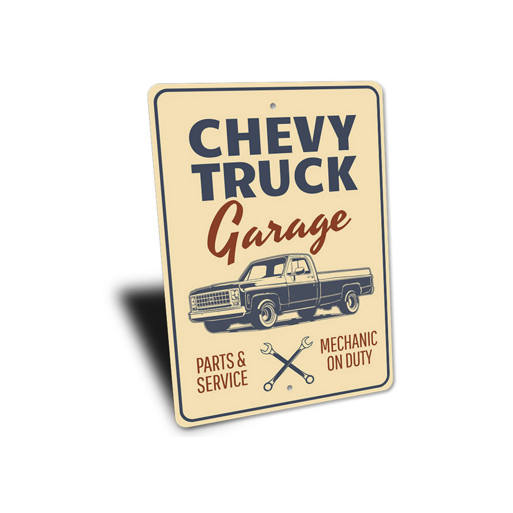 chevy-truck-garage-mechanic-on-duty-aluminum-sign