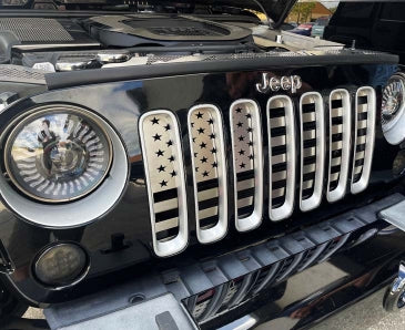 2007-2018 Jeep Wrangler JK - Front American Flag Grille| Brushed Stainless Steel Finish, Choose Line Color-ACC-142140-corvette-store-online