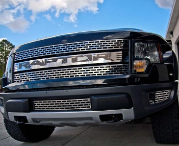 2010-2014 Ford Raptor - Front Grille Polished with Black "RAPTOR" Insert | Stainless Steel-ACC-772022-corvette-store-online