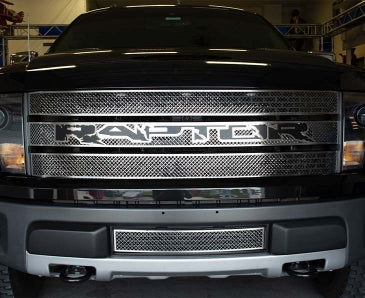 2010-2014 Ford Raptor - Laser Mesh Grille, Black Brushed RAPTOR Logo 3Pc | Stainless Steel-ACC-772025-corvette-store-online