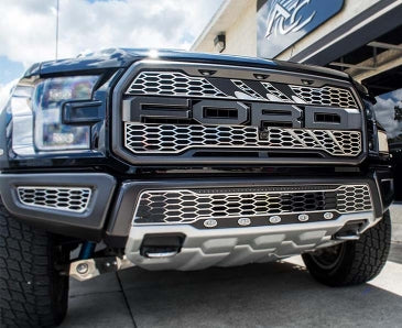 2017-2018 Ford Raptor - Slash Style Upper Grille Overlays 2Pc | Stainless Steel, Choose Finish-ACC-772082-corvette-store-online