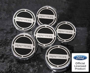 Ford Raptor - Engine Fluid Cap Covers with RAPTOR Logo 6Pc | Triple Plated Chrome, Choose Colored Inlay-ACC-773009-YLW-corvette-store-online