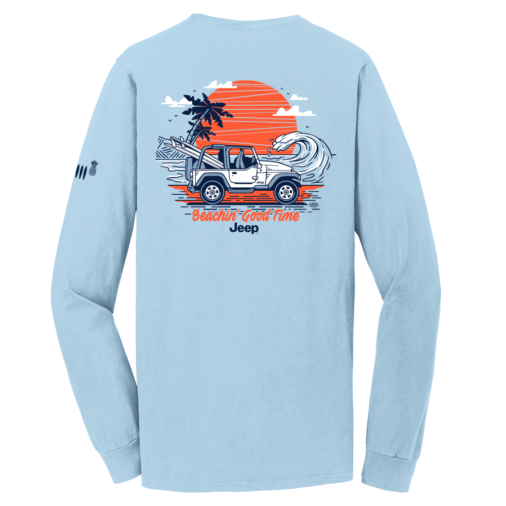 Mens Jeep® Wrangler Beachin' Good Time Longsleeve T-Shirt - Beach Wash Glacier Blue