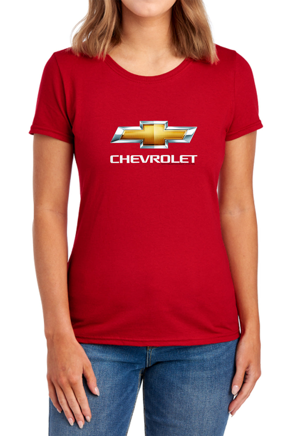 Chevy Bowtie Stacked-Women's Short Sleeve-Red