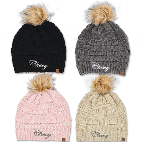 ladies-chevy-script-knit-beanie-w-pom