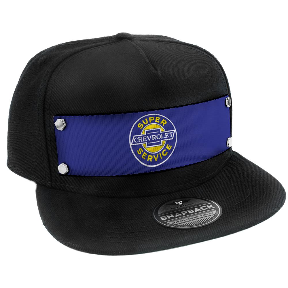 embellishment-trucker-hat-black-full-color-strap-chevrolet-super-service-logo-blue-white-yellow