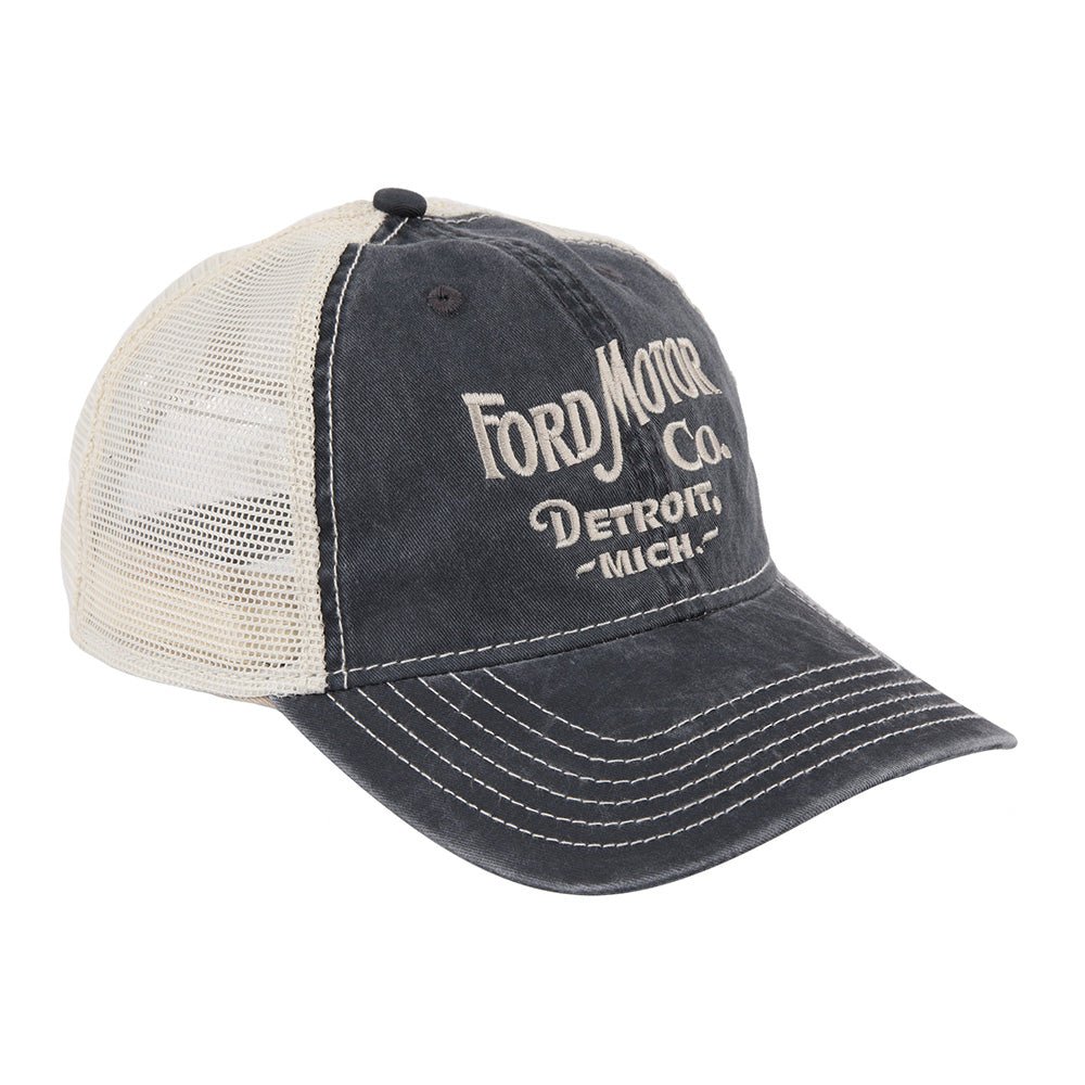 Hat - Ford Vintage Font Low Profile Trucker - Steel Blue/Khaki