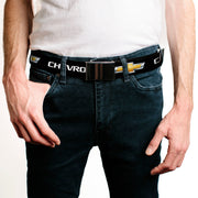 web-belt-blank-black-buckle-chevrolet-bowtie-black-gold-white-webbing