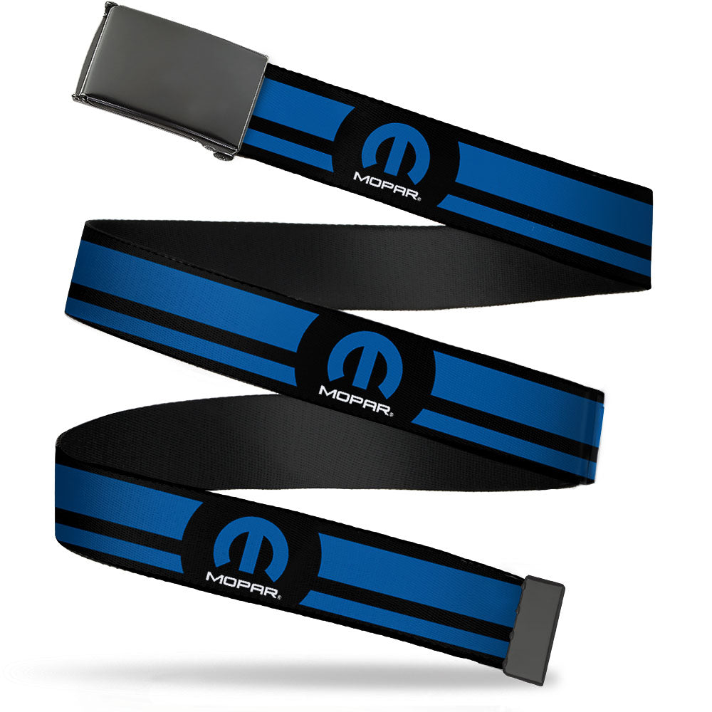 black-buckle-web-belt-mopar-logo-stripe-black-blue-webbing