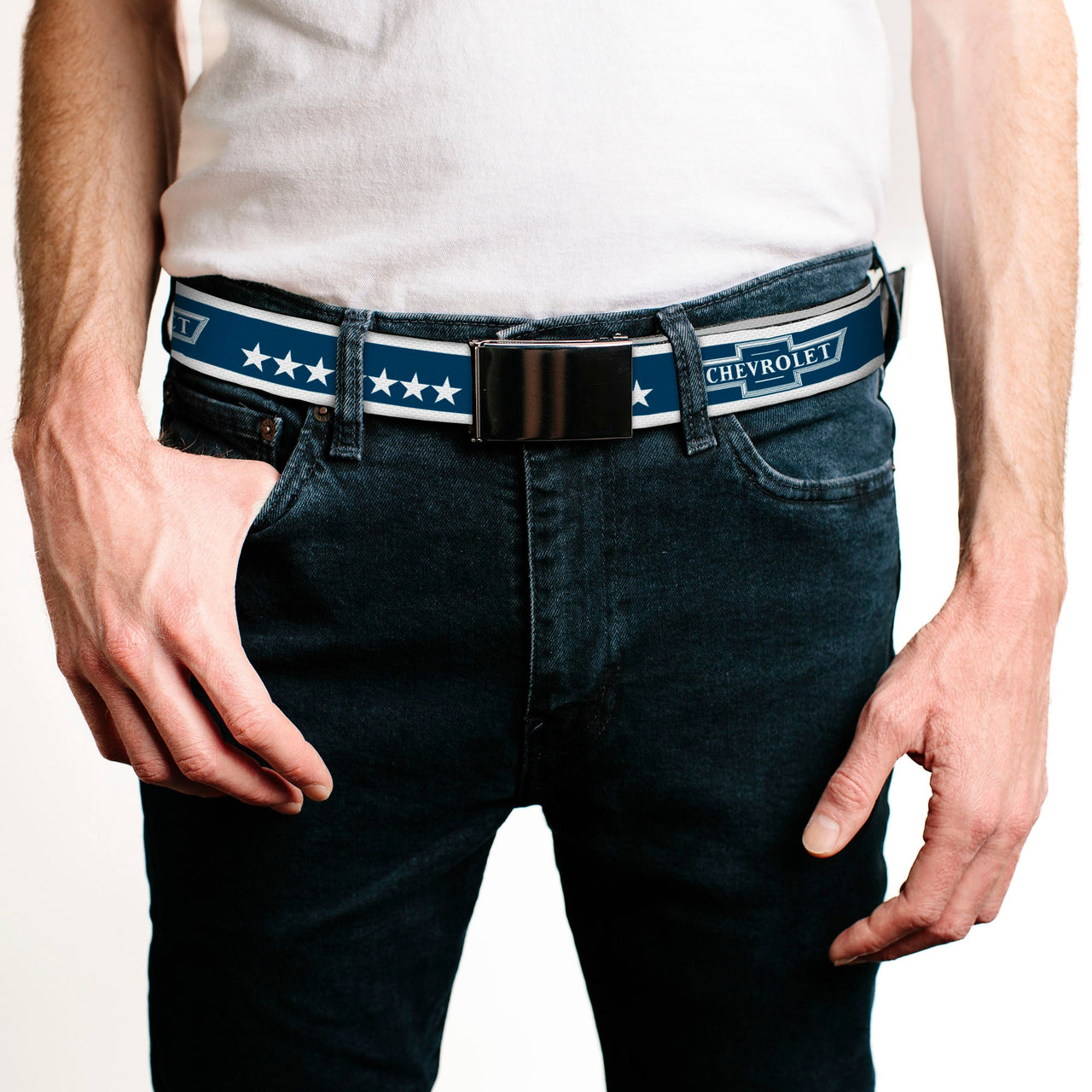 web-belt-blank-chrome-buckle-chevrolet-bowtie-stars-blue-white-webbing