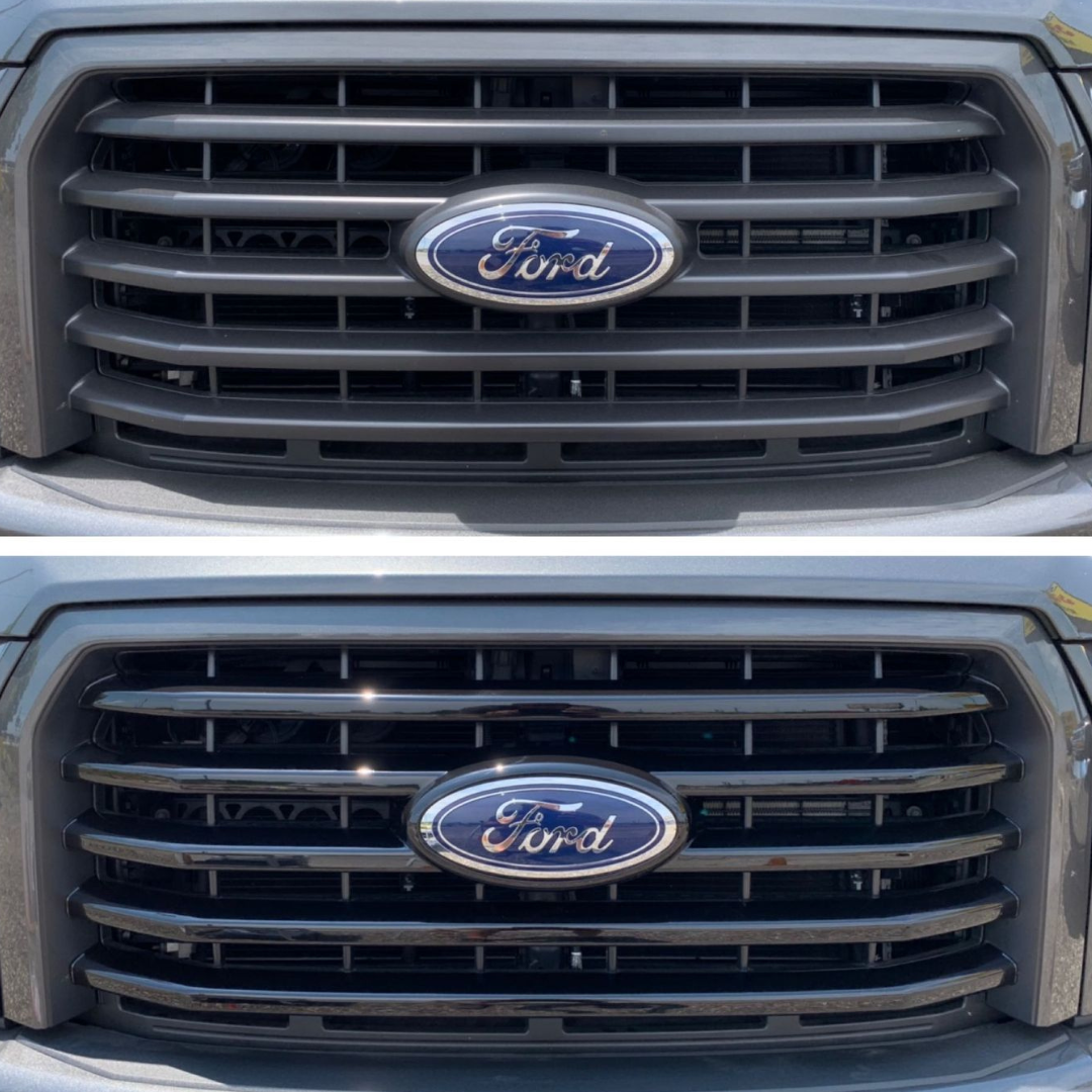 2015-2017 Ford F-150 XLT 4 PCS Gloss Black Tape-on Patented Grille Overlay