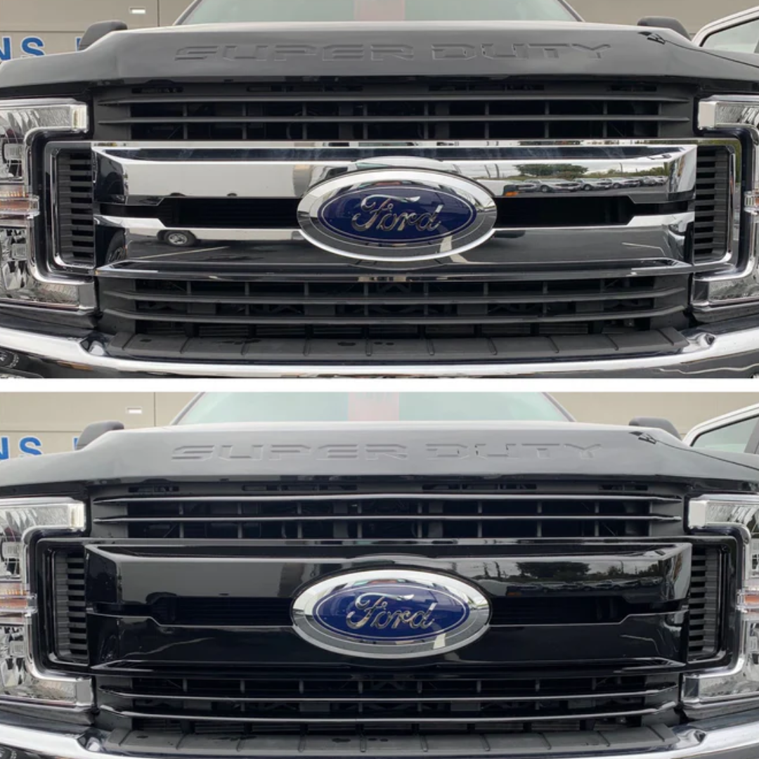 2017-2019 Ford F-250 Super Duty/F-350 Super Duty XL/XLT ONLY 5 PCS Gloss Black Tape-on Patented Grille Overlay