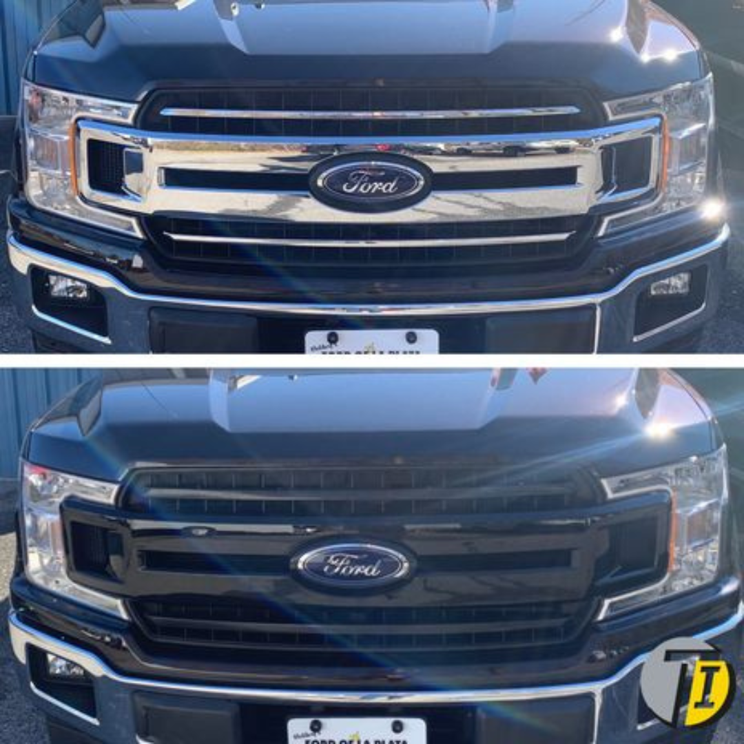 2018-2020 Ford F-150 XLT 3 PCS Gloss Black Snap-on W/Tape Patented Grille Overlay