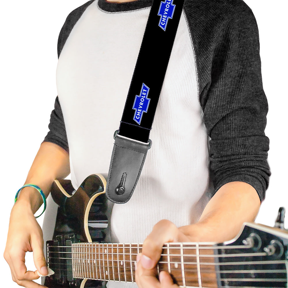 guitar-strap-chevy-bowtie-logo-repeat-black-blue