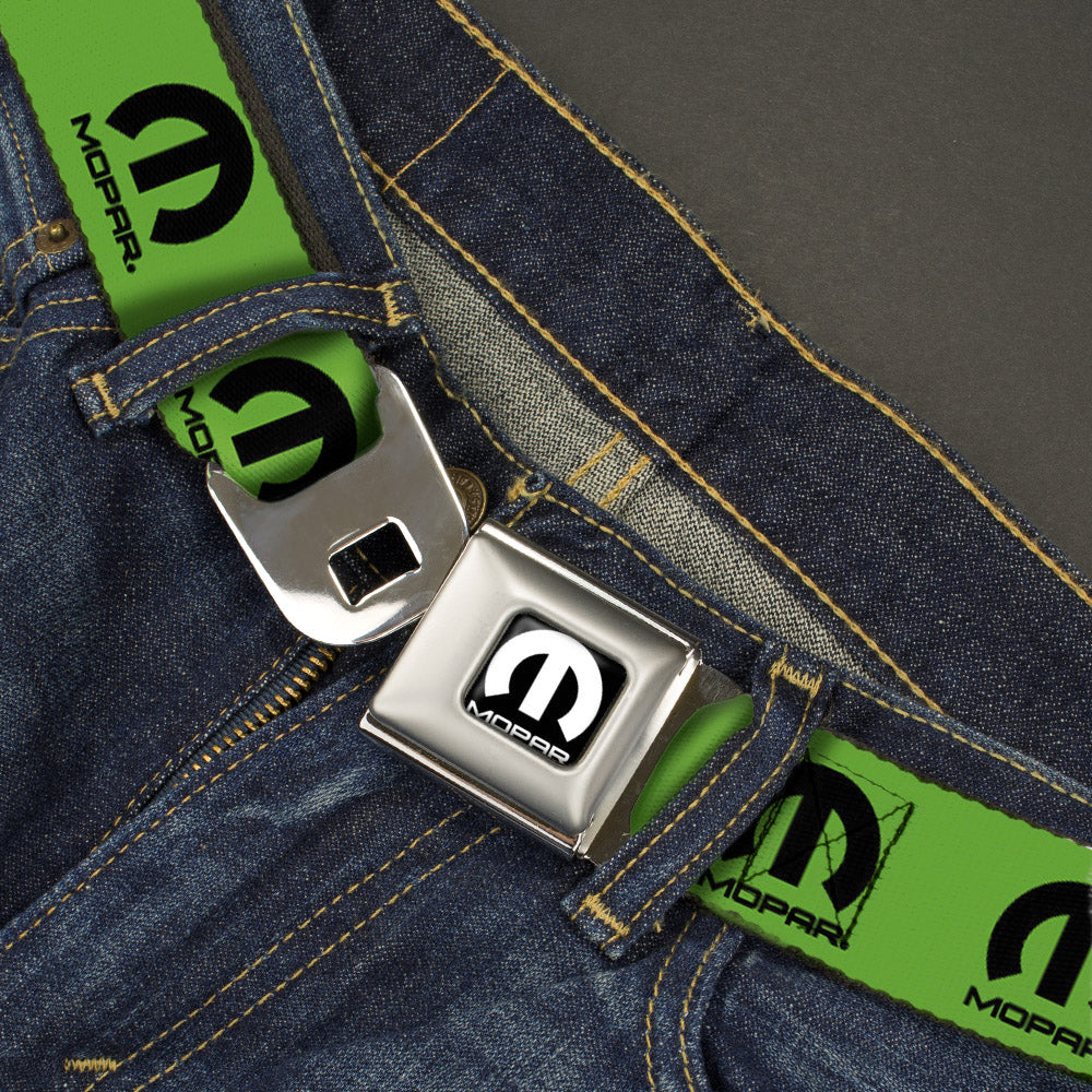 MOPAR Logo Seatbelt Belt - Black/White with Green Webbing