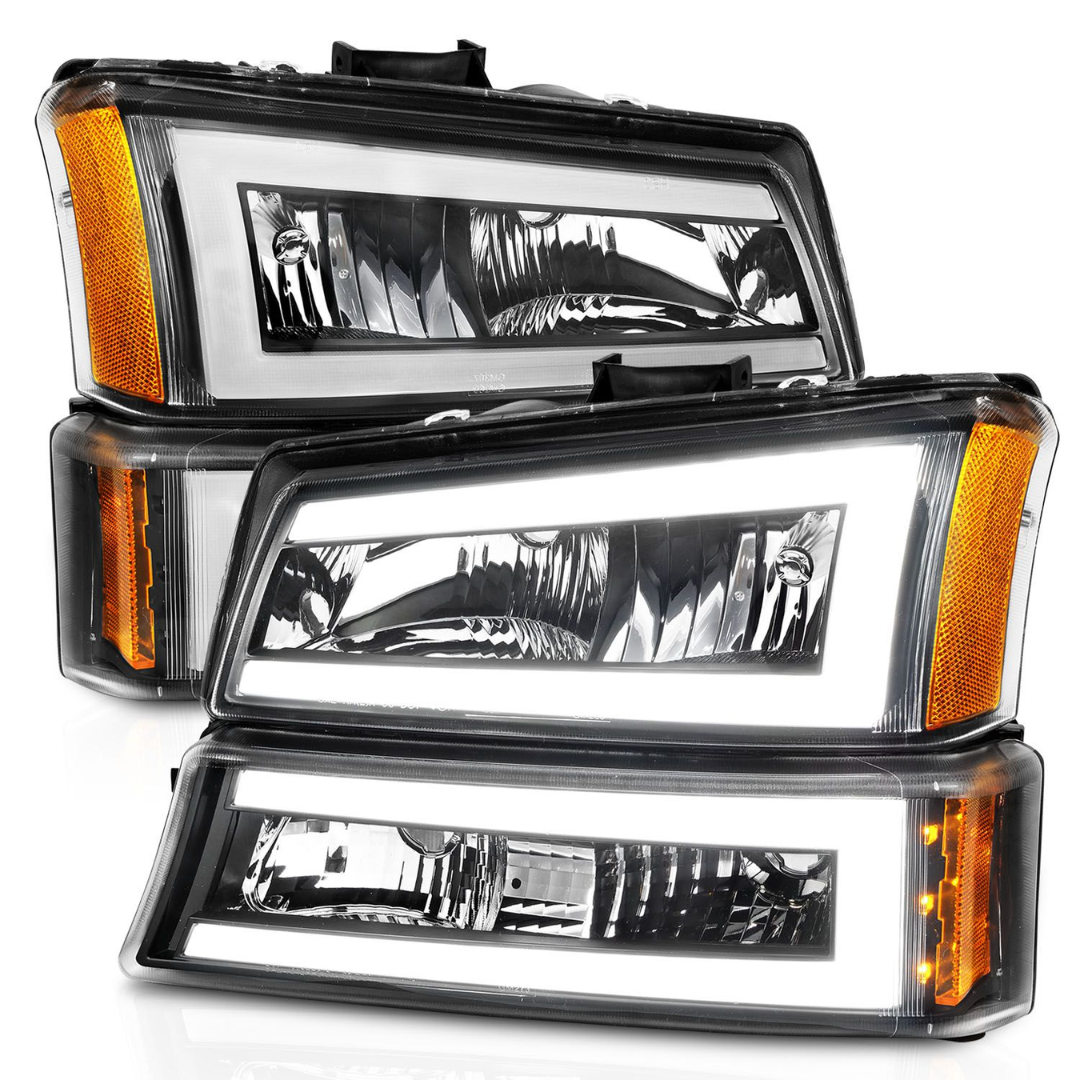 Chevrolet Silverado 1500 03-06 / 07 Classic Black Crystal LED Projector Plank Style Headlights 4pcs