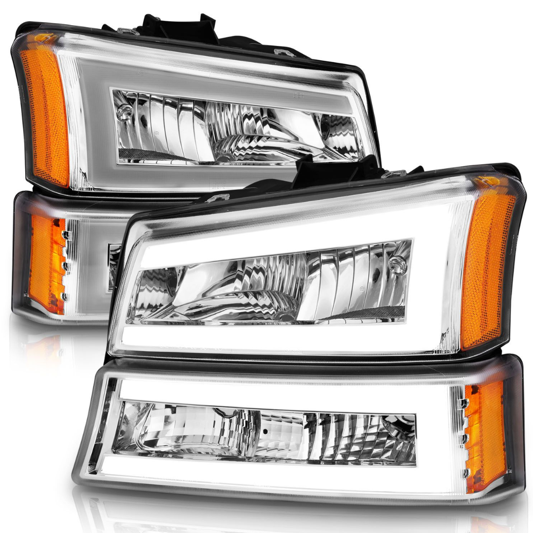 Chevrolet Silverado 1500 03-06 / 07 Classic Chrome Crystal LED Projector Plank Style Headlights 4pcs