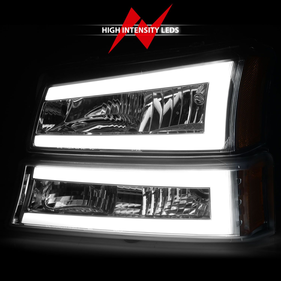 Chevrolet Silverado 1500 03-06 / 07 Classic Chrome Crystal LED Projector Plank Style Headlights 4pcs