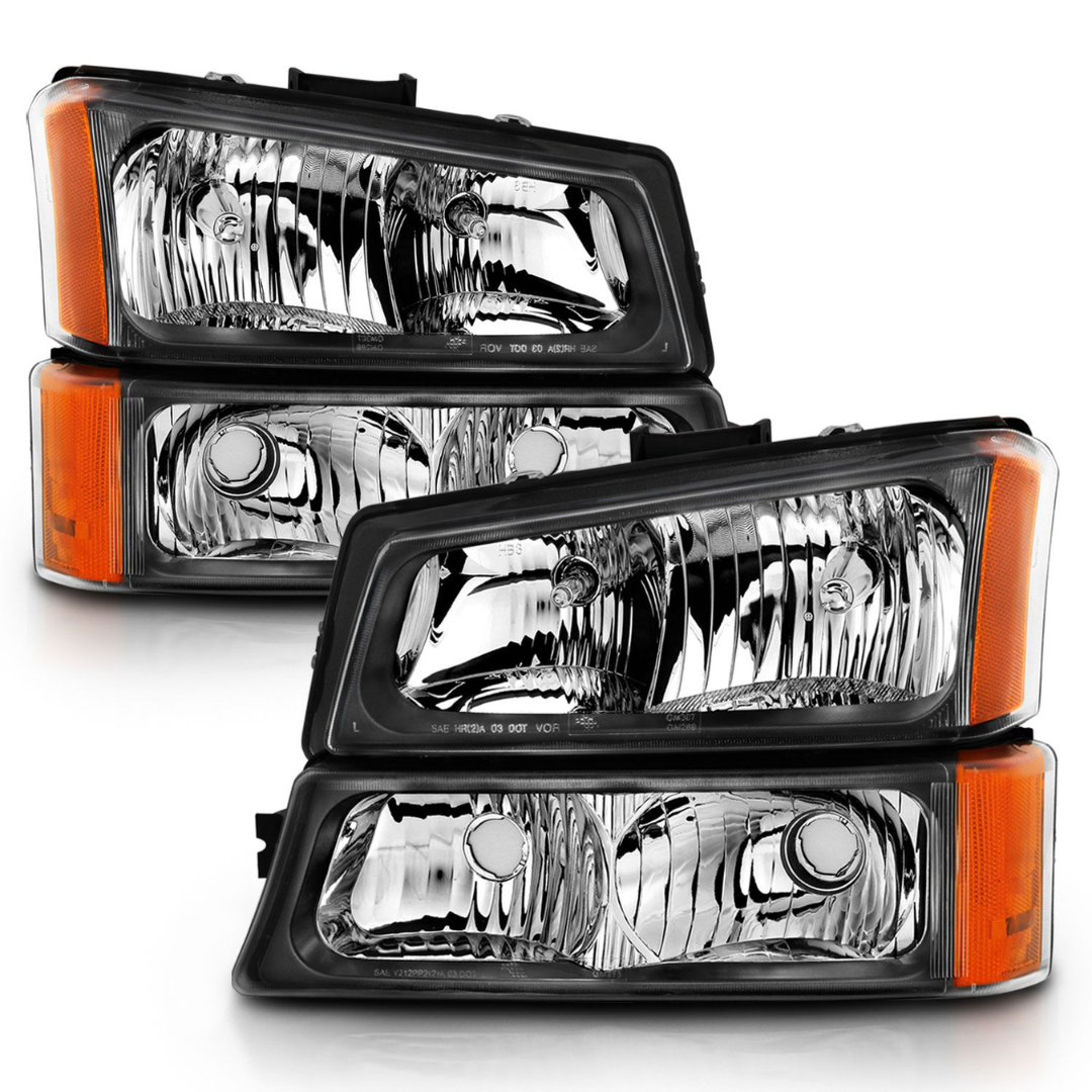 Chevrolet Silverado 1500 03-06 Black Crystal Headlights 4pcs W/ Parking Signal Light 4pcs