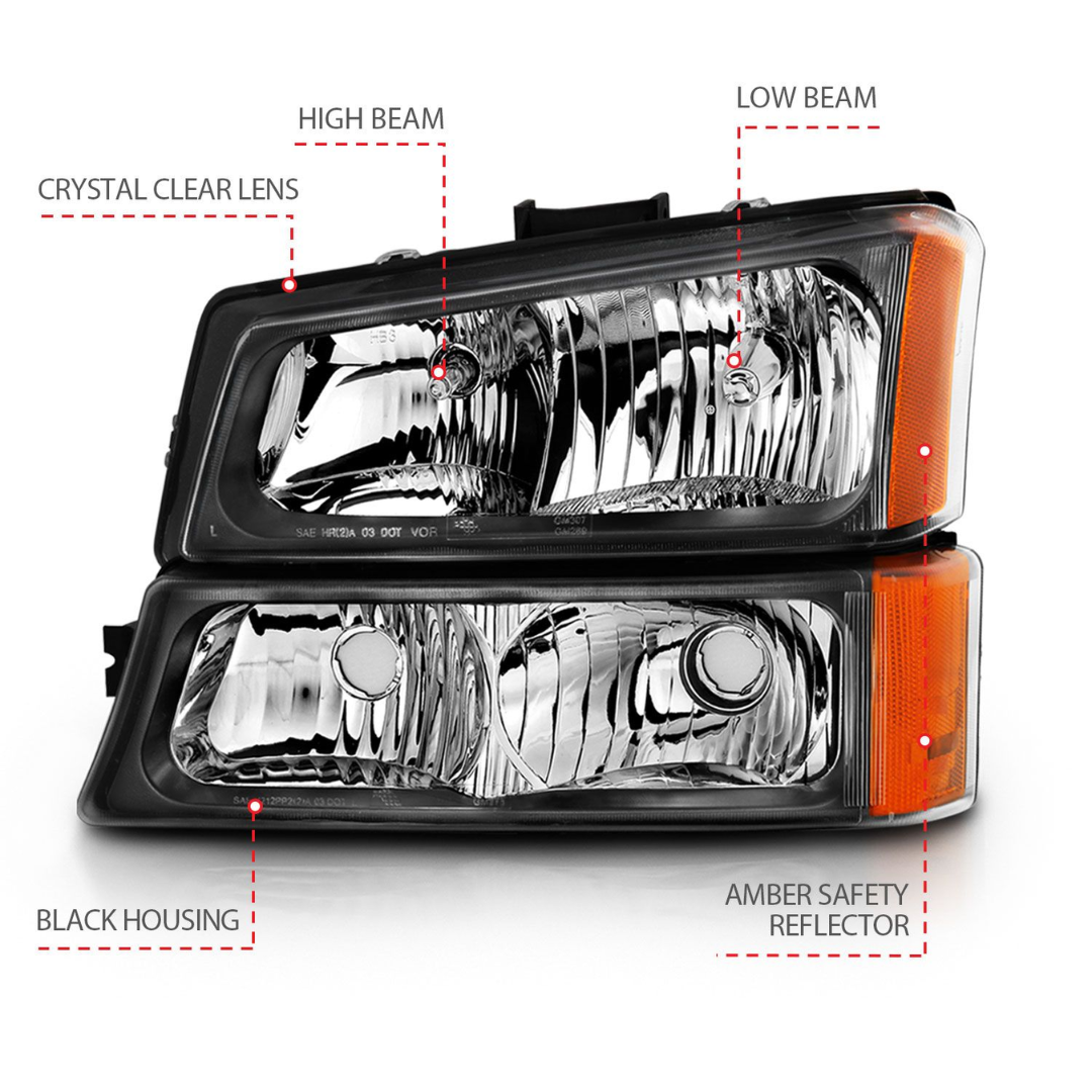 Chevrolet Silverado 1500 03-06 Black Crystal Headlights 4pcs W/ Parking Signal Light 4pcs