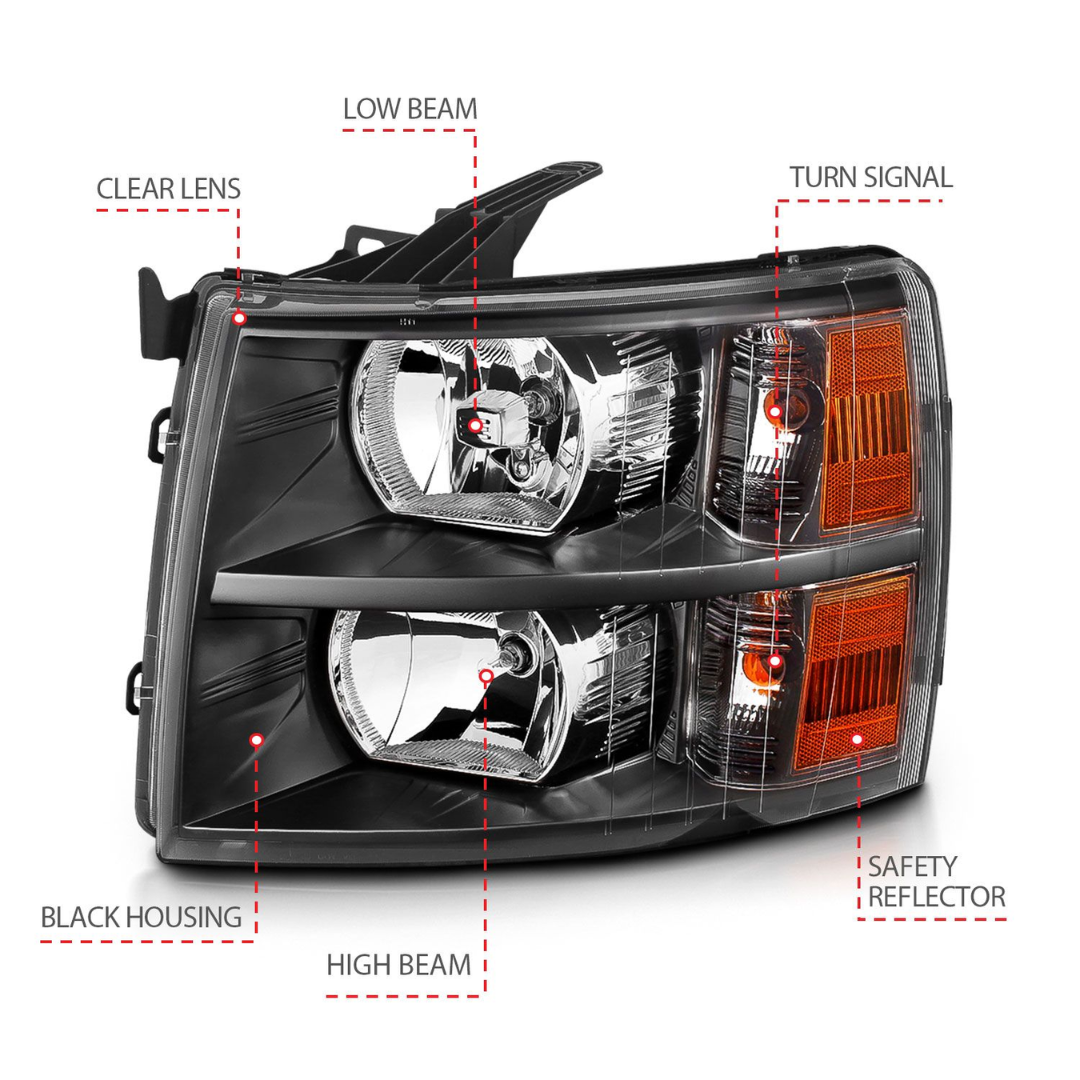 Chevrolet Silverado 1500 07-13 / 2500HD/3500HD 07-14 Black Crystal Headlights