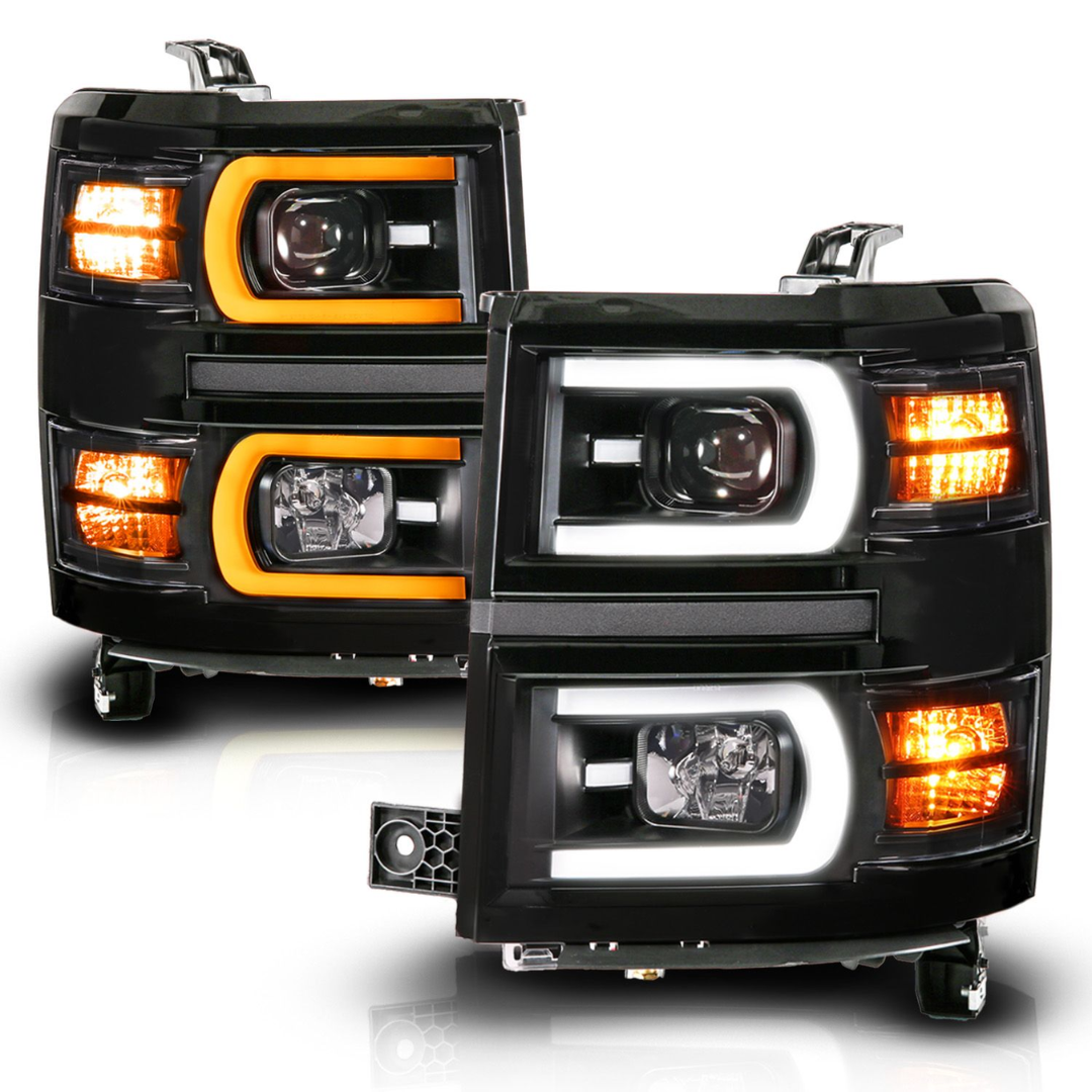 Chevrolet Silverado 1500 14-15 Black Projector Plank Style Sequential Headlights