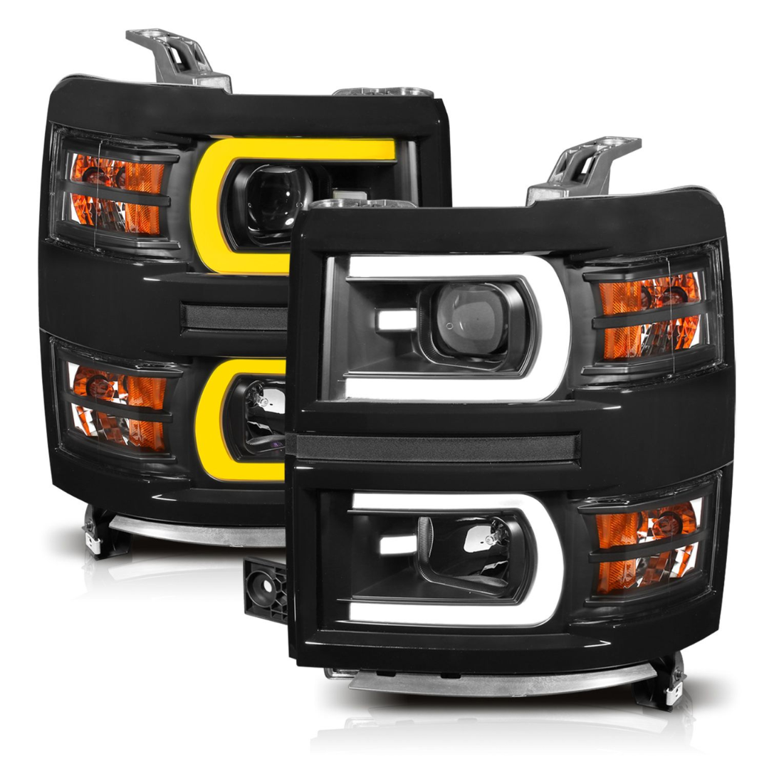 Chevrolet Silverado 1500 14-15 Black Projector Switchback Plank Style Headlights