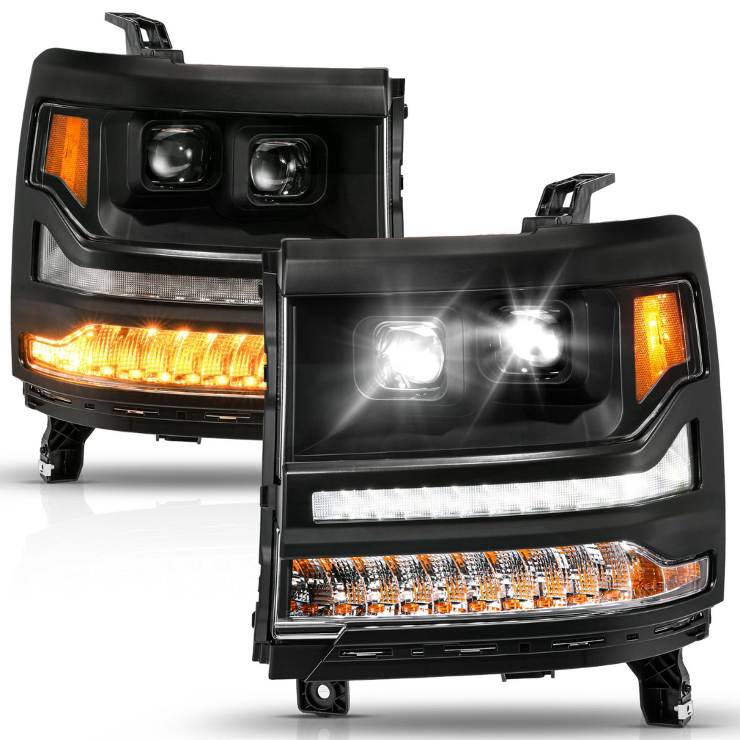 Chevrolet Silverado 1500 16-18 Black Full LED Projector Plank Style Headlights (FOR HID MODELS ONLY)