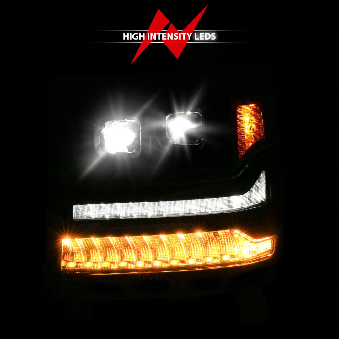 Chevrolet Silverado 1500 16-18 Black Full LED Projector Plank Style Headlights (FOR HID MODELS ONLY)