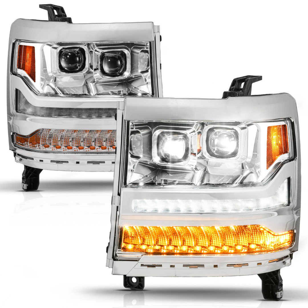 Chevrolet Silverado 1500 16-18 Chrome Projector Plank Style Headlights (FOR HID MODELS ONLY)