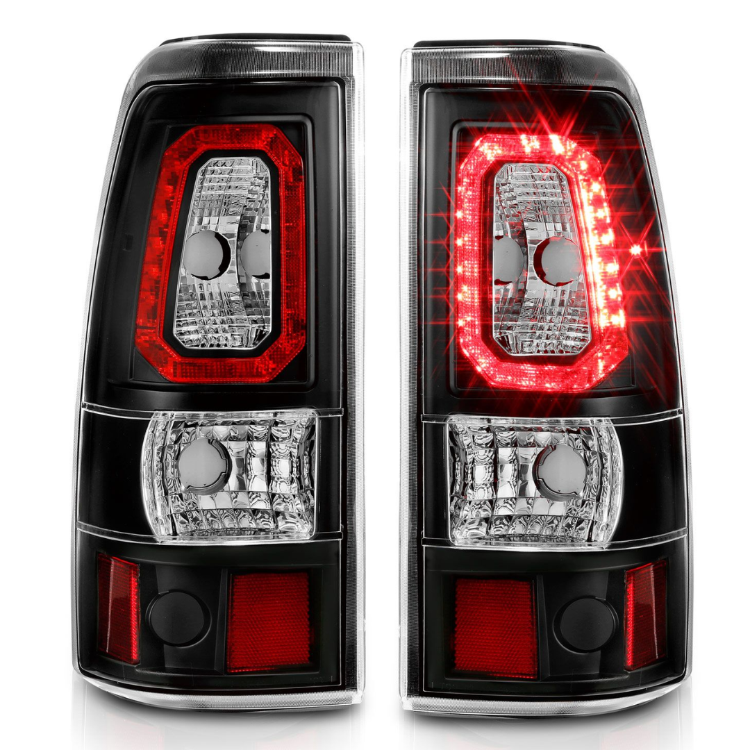 Chevy Silverado 99-02 1500/2500 01-03 3500 GMC Sierra 1500/2500 99-06 LED Bar Style Tail Lights Black Clear Lens