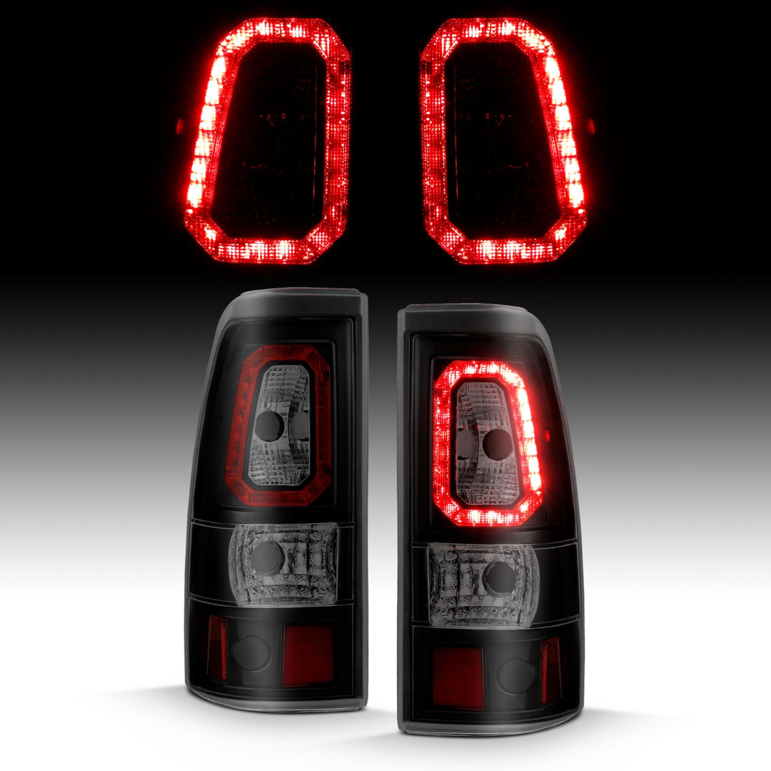 Chevy Silverado 99-02 1500/2500 01-03 3500 GMC Sierra 1500/2500 99-06 LED Bar Style Tail Lights Black w/ Smoke Lens