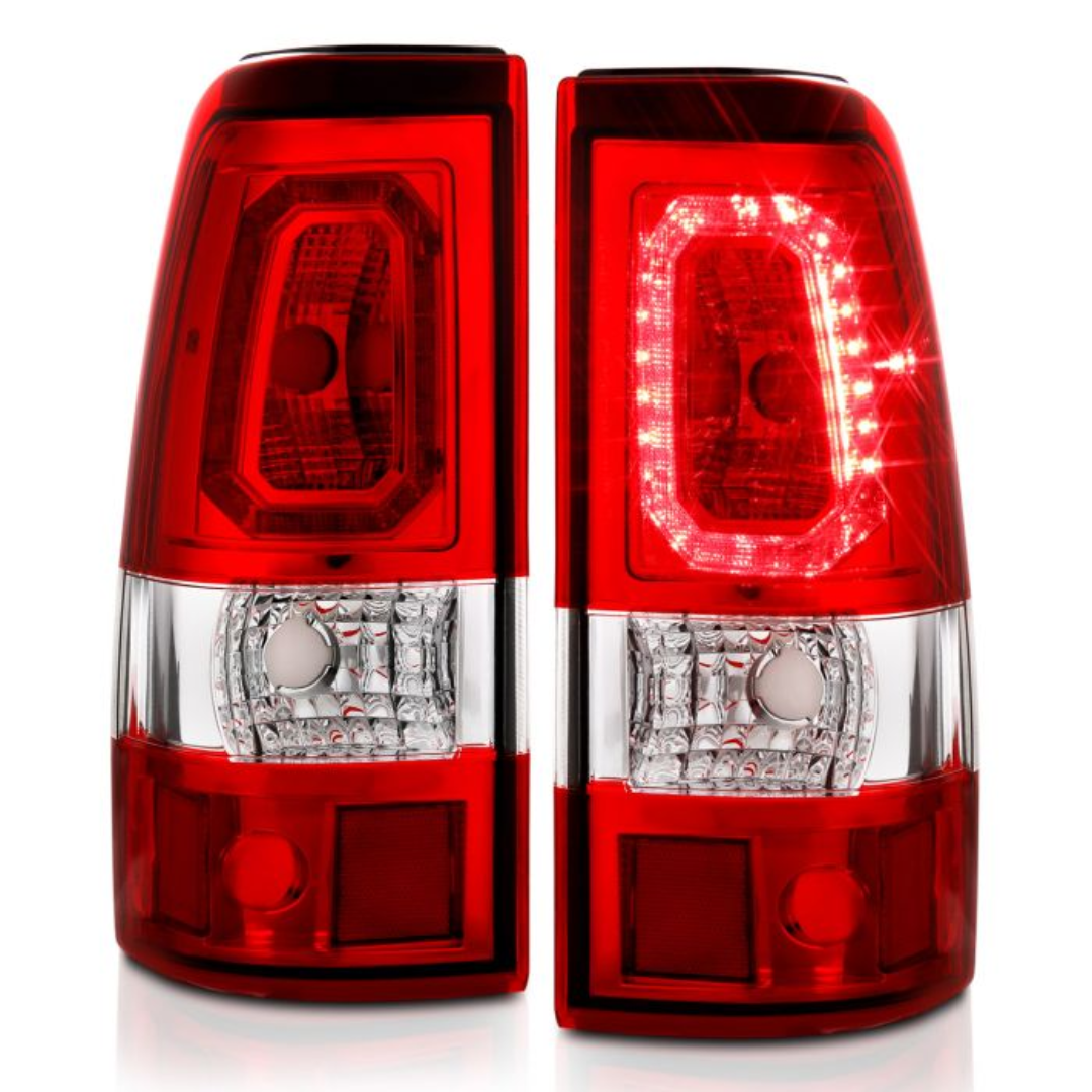 Chevy Silverado 99-02 1500/2500 01-03 3500 GMC Sierra 1500/2500 99-06 LED Bar Style Tail Lights Red w/ Clear Lens