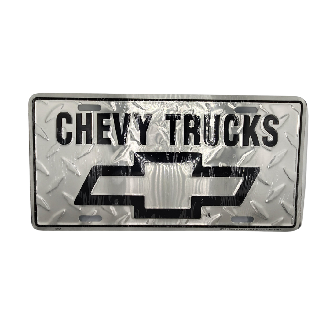 Chevy Trucks Diamond Plate License Plate with Black Chevy Bowtie