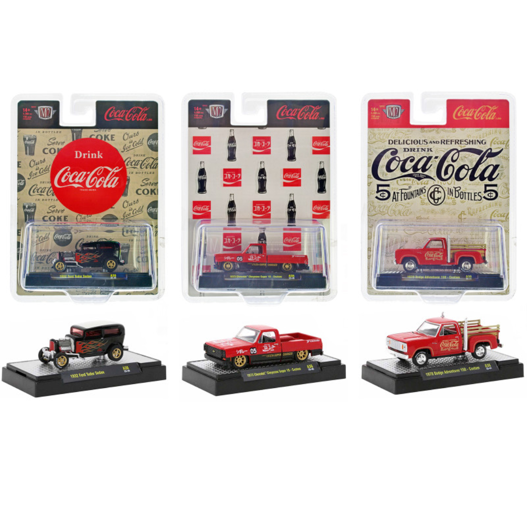 coca-cola-set-of-3-pieces-release-36-limited-edition-to-10000-pieces-worldwide-1-64-diecast-model-cars-by-m2-machines