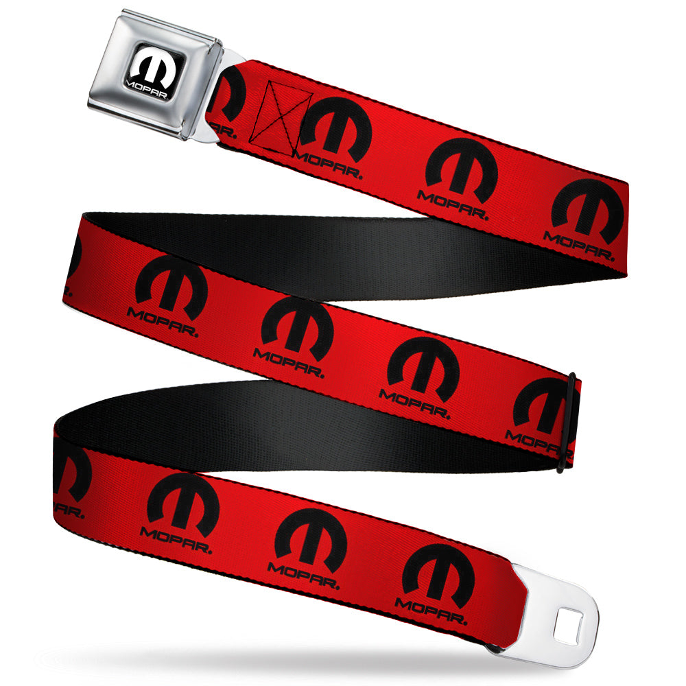 MOPAR Logo Seatbelt Belt - Full Color Black/White with Red and Black Webbing