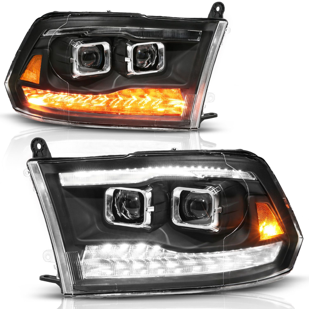 Dodge Ram 1500 09-18 / 2500/3500 10-18 Full LED Projector Headlights Black Clear Lens W/ Sequential Signals (FOR ALL MODELS)