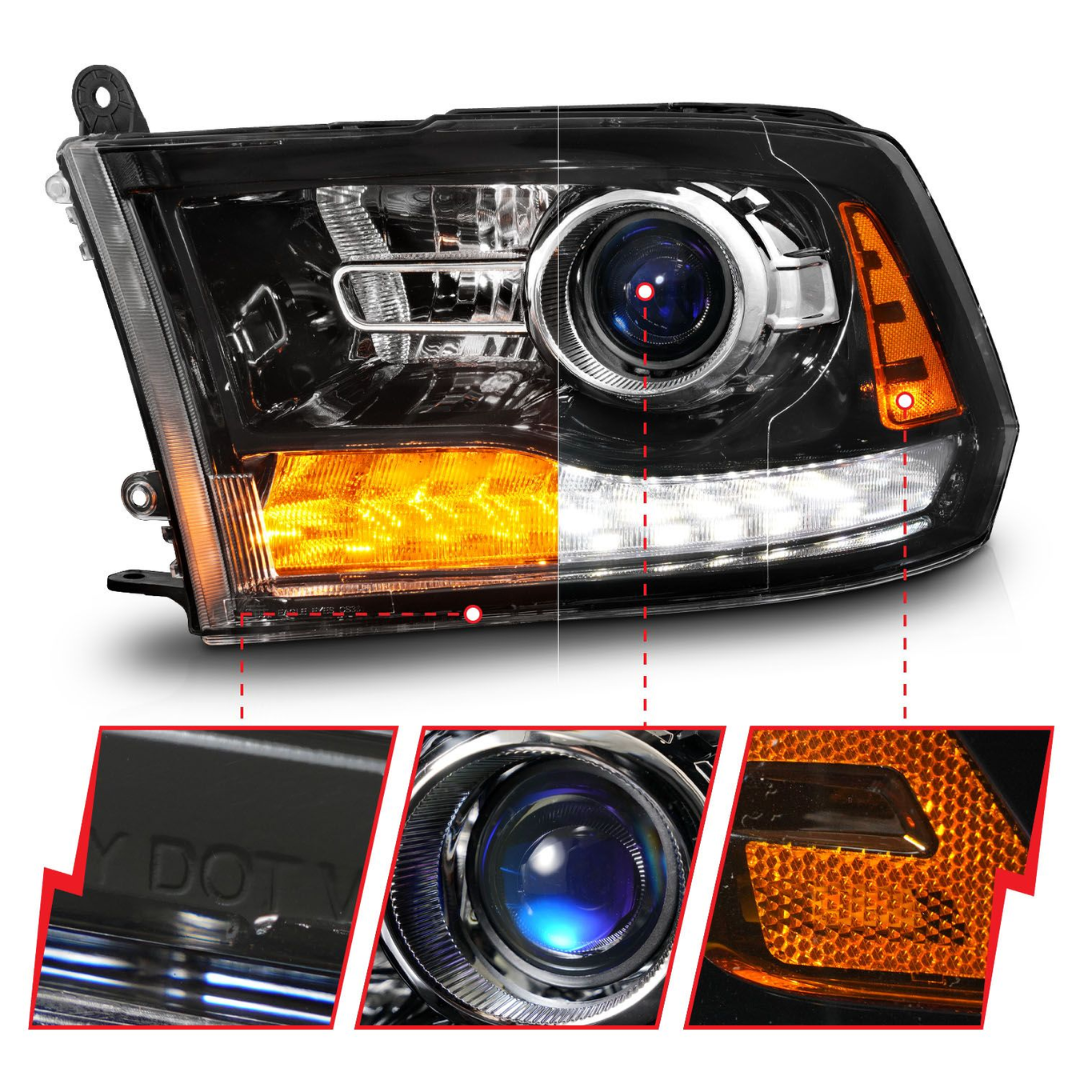 Dodge Ram 1500 09-18 Ram 2500/3500 10-18 Gloss Black Projector Headlights W/ Sequential Signals (FOR ALL MODELS)