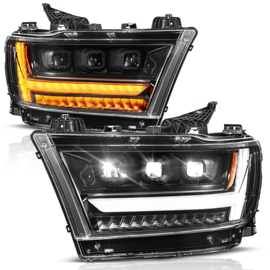 Dodge Ram 1500 (NEW BODY) 19-24 Full LED Projector Light Bar Headlights W/ Initiation & Sequential Signals (FOR HALOGEN MODELS ONLY)