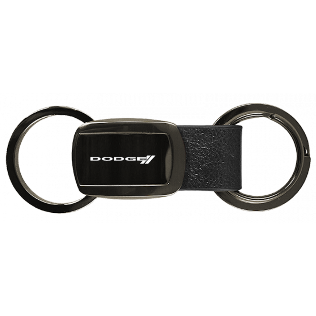 dodge-stripe-leather-tri-ring-key-fob-in-gun-metal-37627-classic-auto-store-online