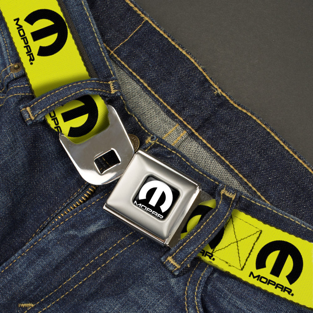 MOPAR Logo Seatbelt Belt - MOPAR Logo Repeat Yellow/Black Webbing