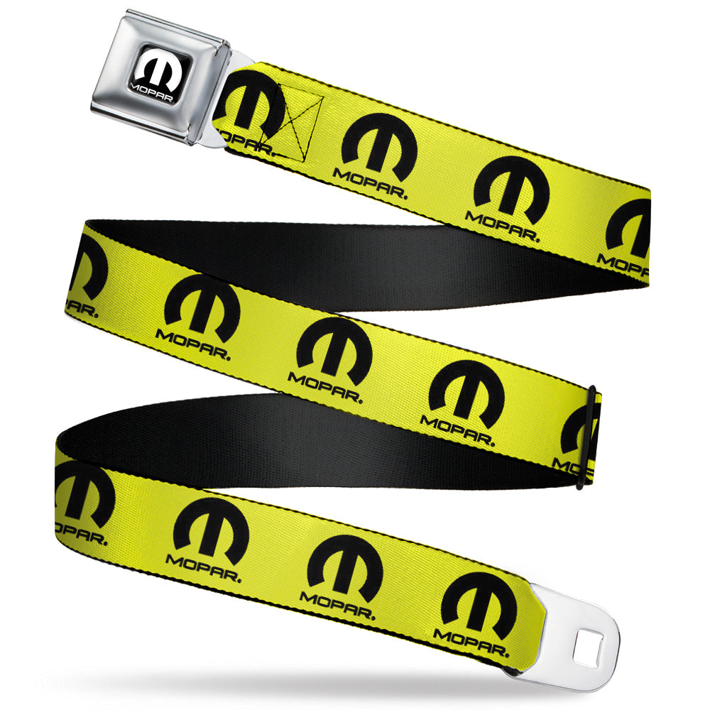 MOPAR Logo Seatbelt Belt - MOPAR Logo Repeat Yellow/Black Webbing