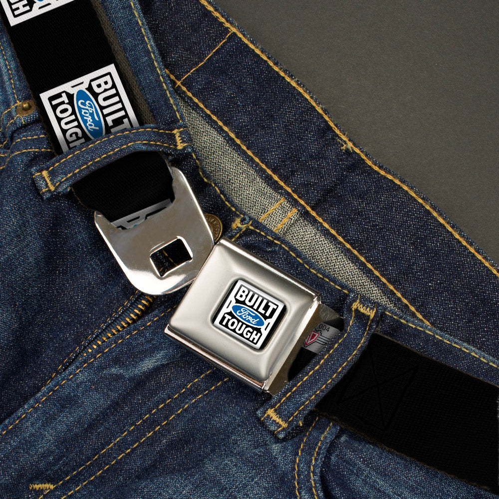 BUILT FORD TOUGH Logo Seatbelt Belt - BUILT FORD TOUGH Logo2 Black/White/Blue Webbing