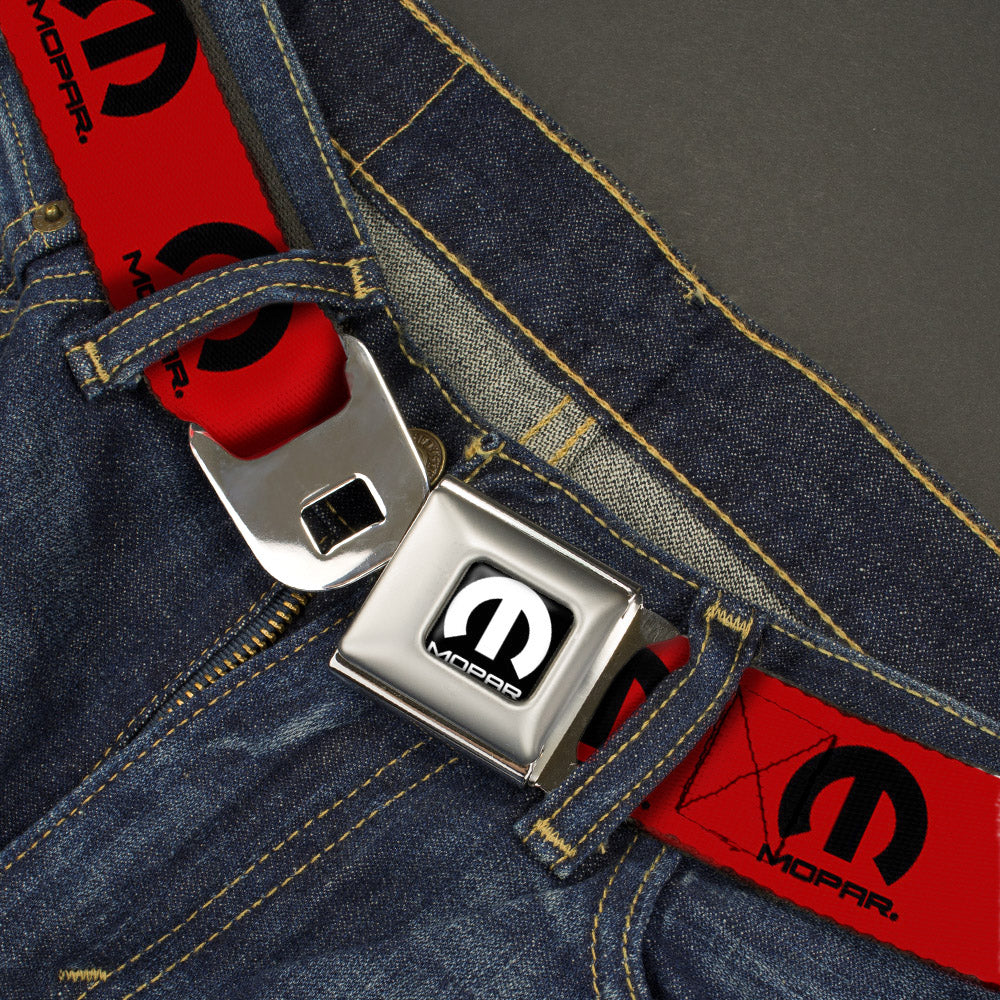 MOPAR Logo Seatbelt Belt - Full Color Black/White with Red and Black Webbing